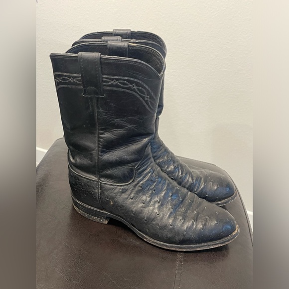Vintage Justin full quill ostrich leather western cowboy boots US 7.5 EE